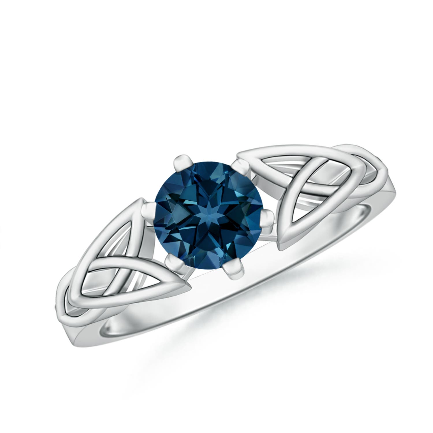 Angara 0.95 Carat Solitaire Round London Blue Topaz Celtic Knot Ring in Platinum