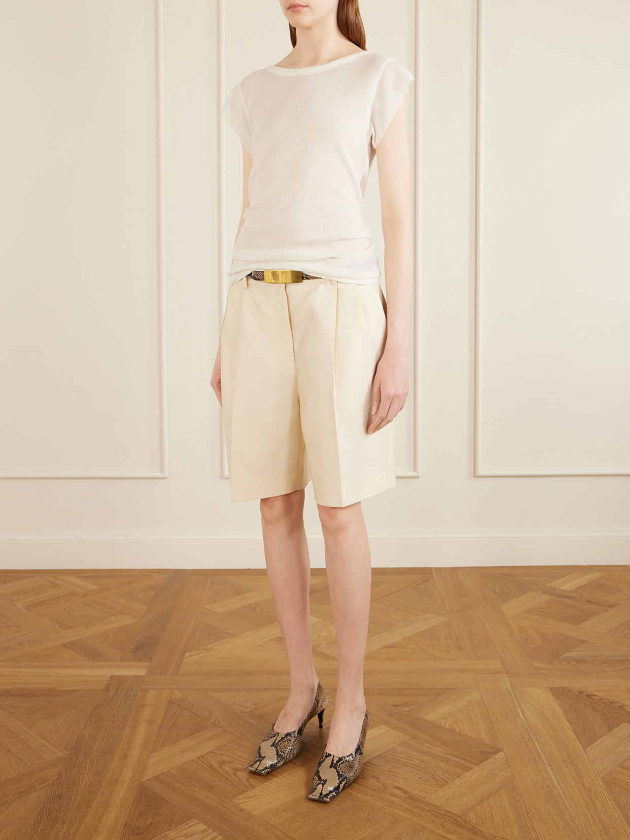 Auggie Pleated Wool And Silk-blend Shorts - Neutrals