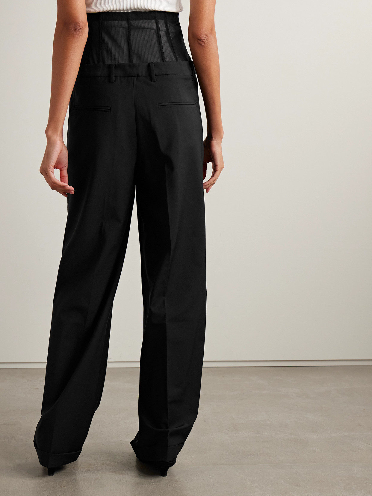 Mesh-trimmed Crepe Wide-leg Pants - Black