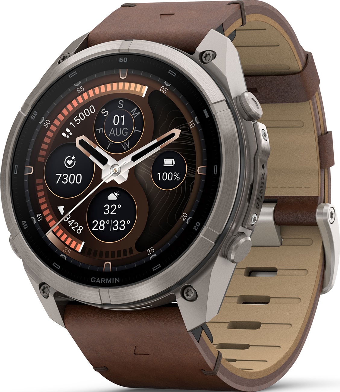 Fenix 9 Pro inReach, Smartwatch 51mm in Titanium with Walnut Leather Band
