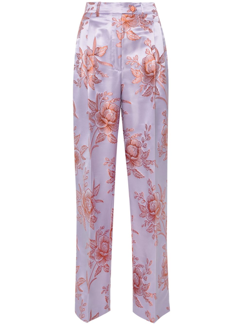 Floral-jacquard satin trousers - Purple