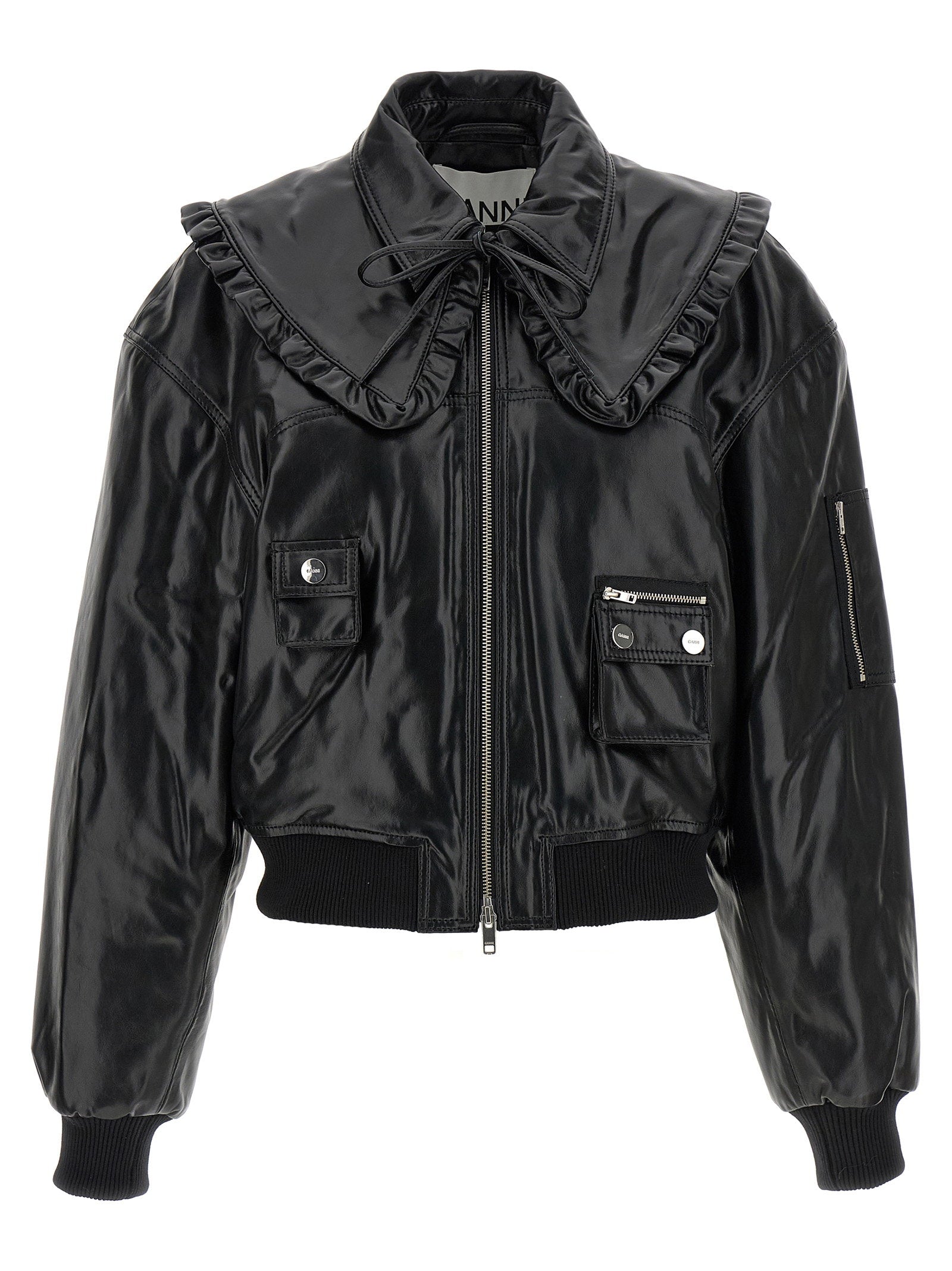 Leather-Effect Bomber Jacket — black