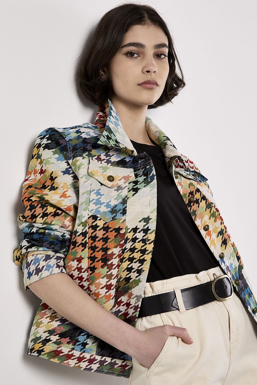 Apricot Colourful Dogtooth Jacket