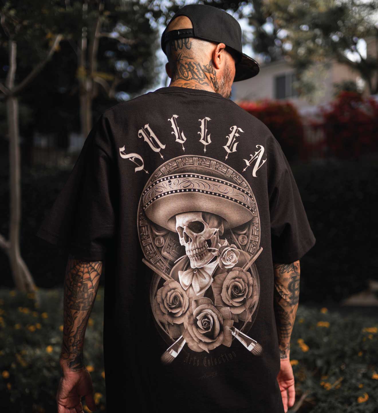 Sicarios Standard T-Shirt - Sombrero Skeleton w/ Rose in Mouth, BLACK