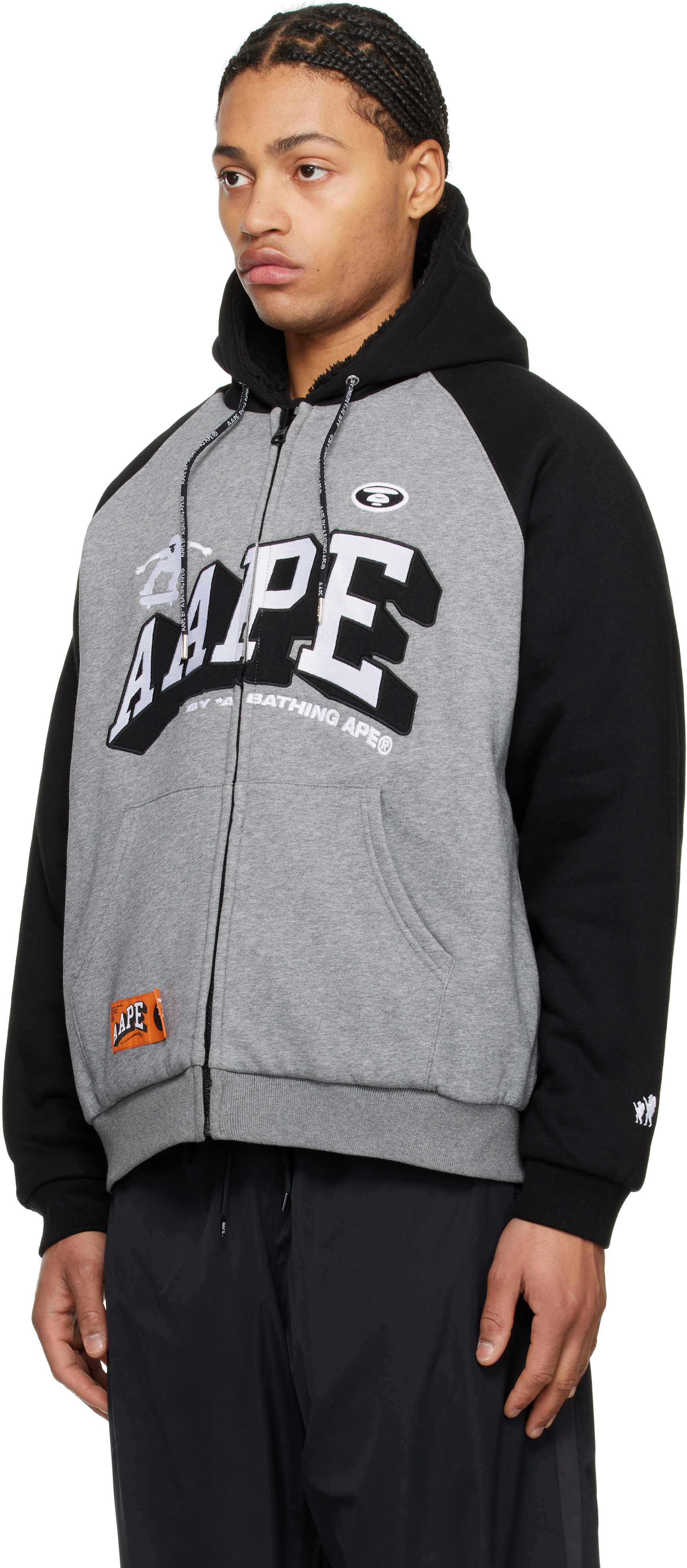 AAPE by A Bathing Ape Black & Gray Moonface Logo Zip-Up Reversible Hoodie