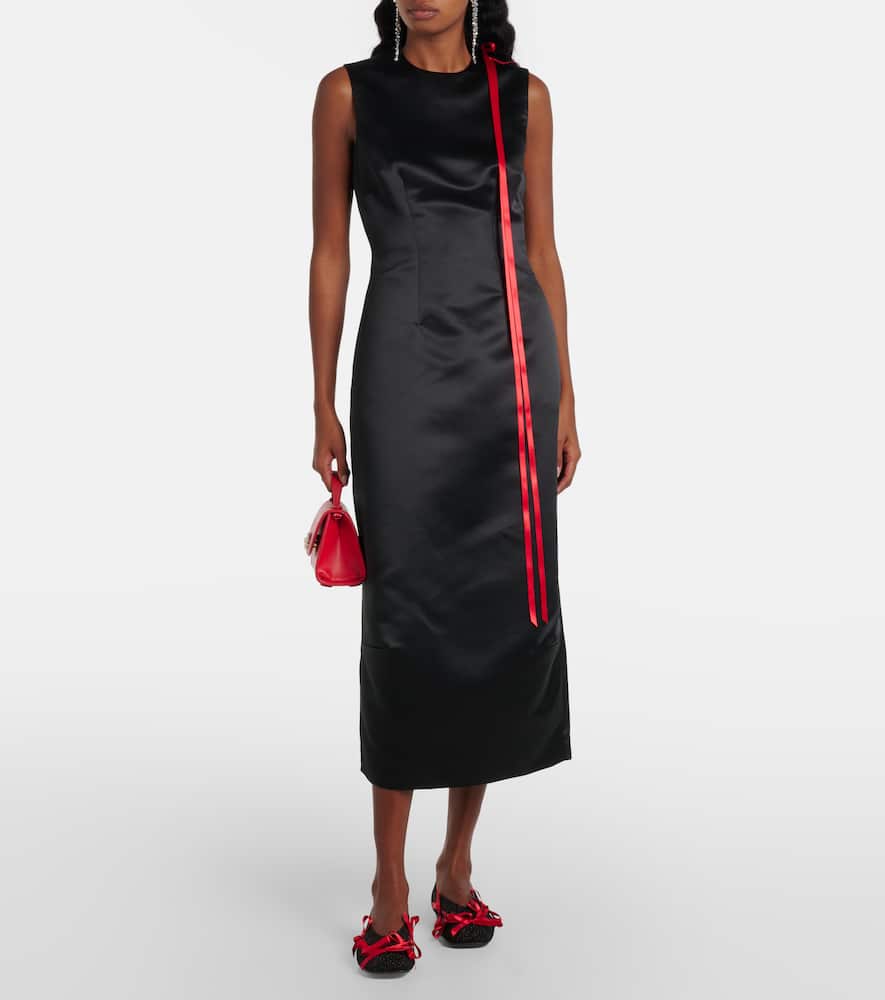 Bow-detail satin midi dress