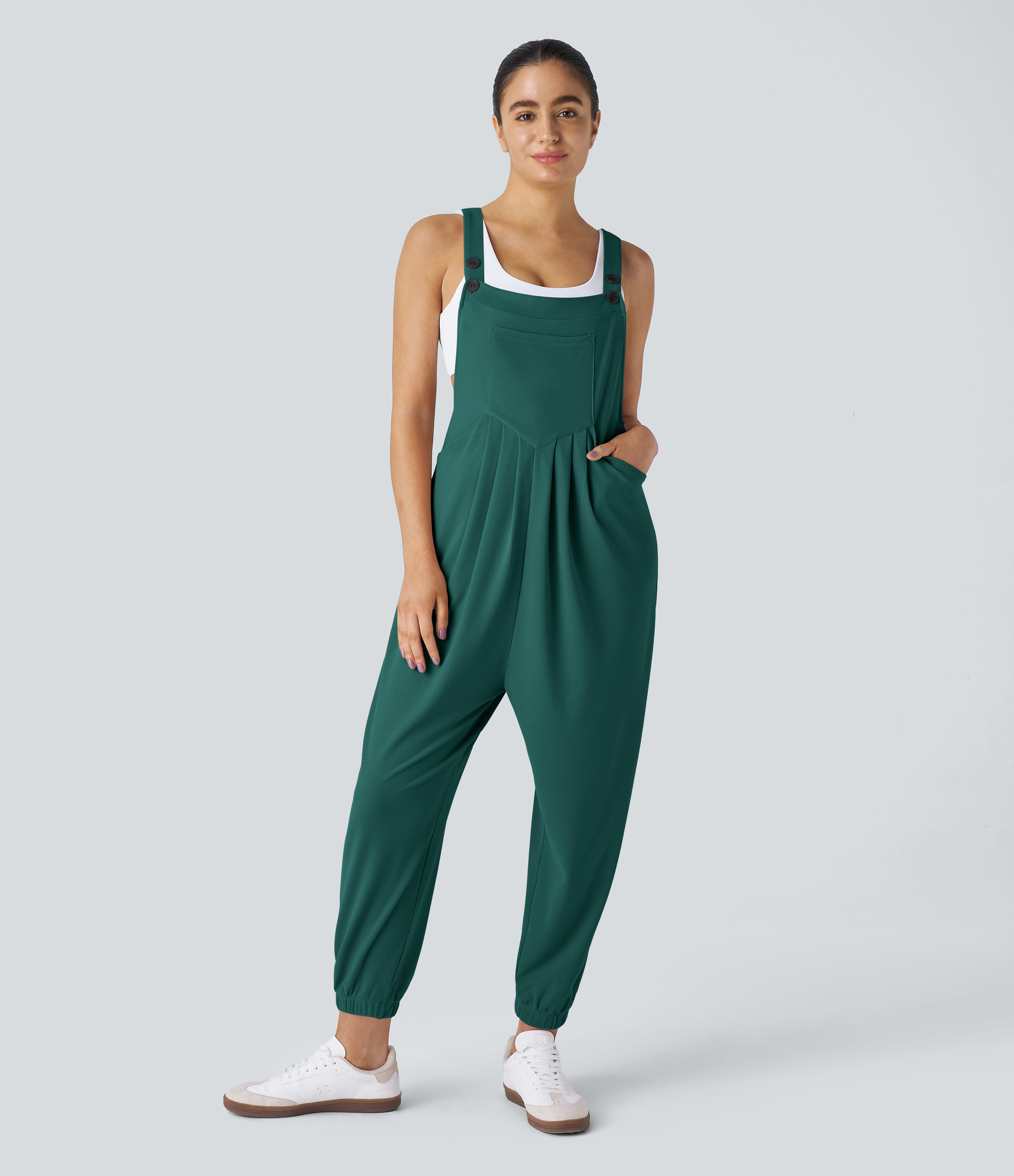 Pockets Waffle Casual Jogger Overalls  - Forest Biome