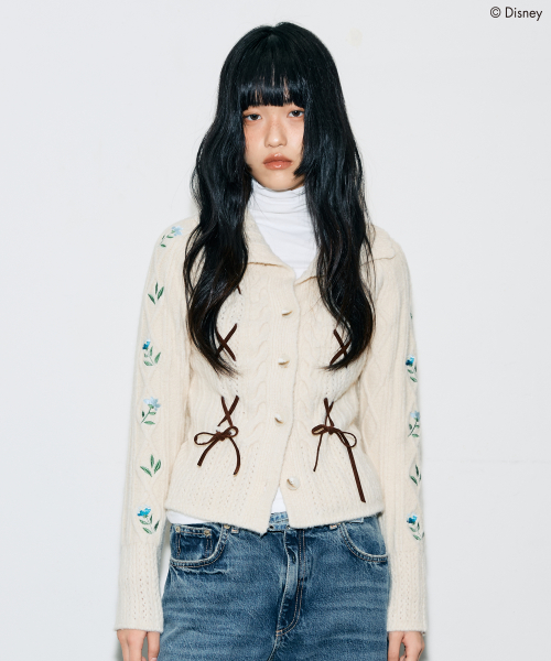 SNOW WHITE_RIBBON KNIT CARDIGAN