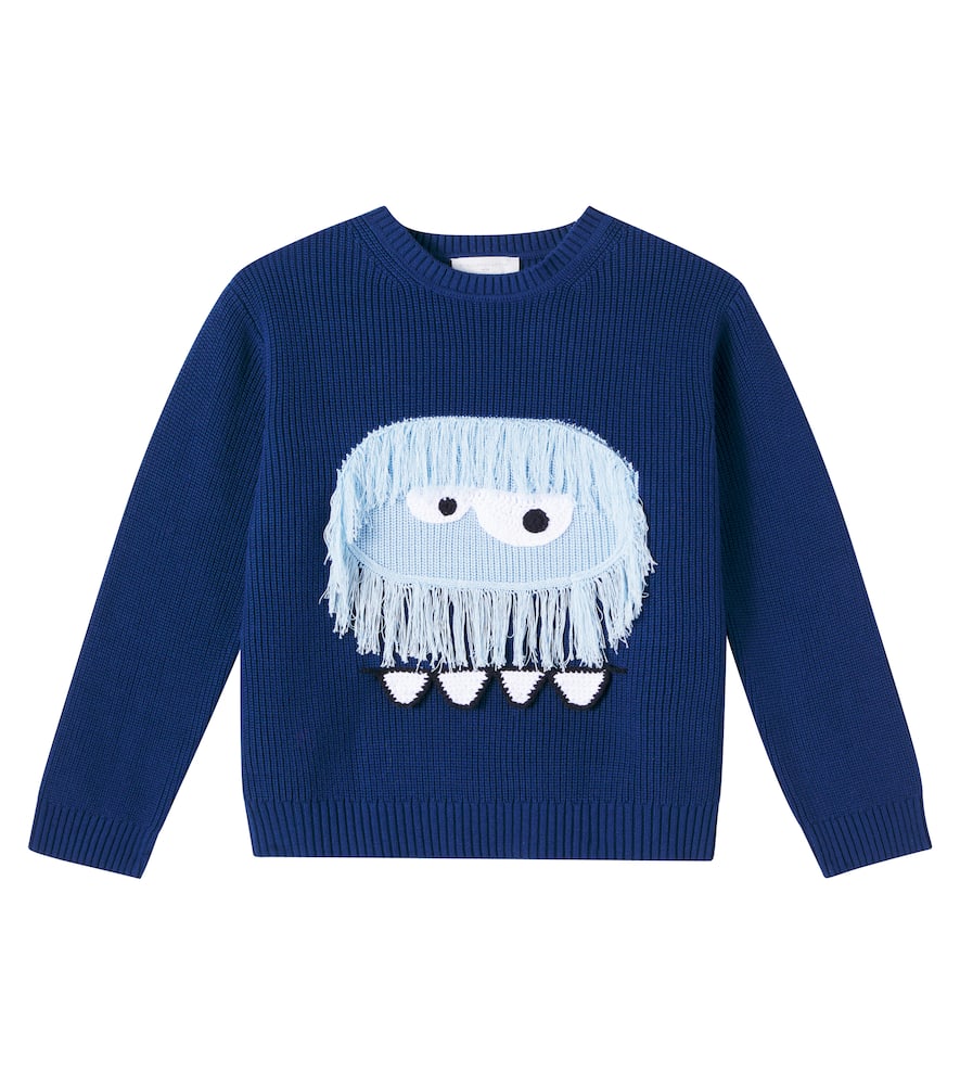 Fringed ribbed-knit cotton sweater