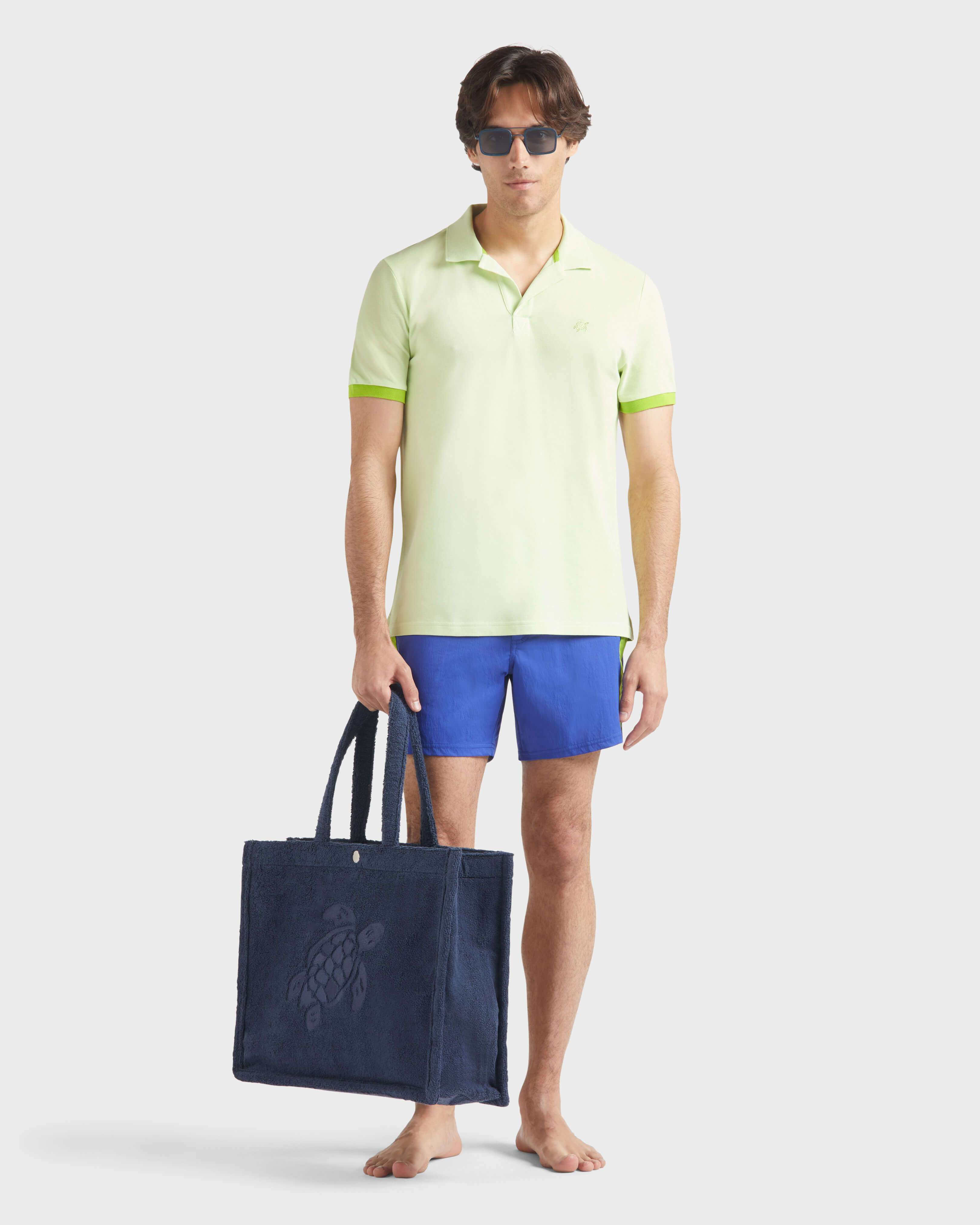Men Stretch Swim Shorts Flat Belt Color Block - Mdb - Merle - Blue
