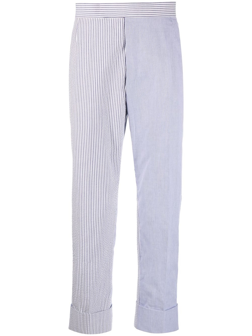 Cropped seersucker trousers - Blue