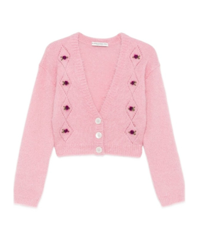 Floral-embroidered button cardigan