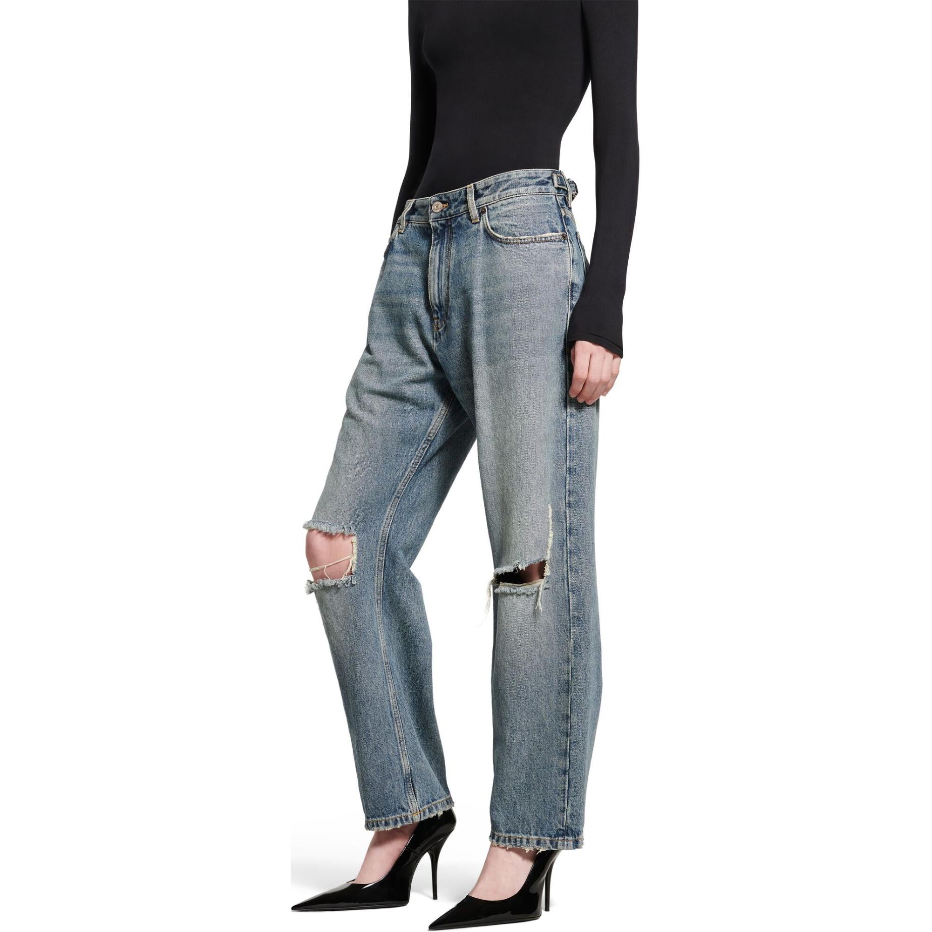 Distressed Straight-Leg Jeans 'Blue'