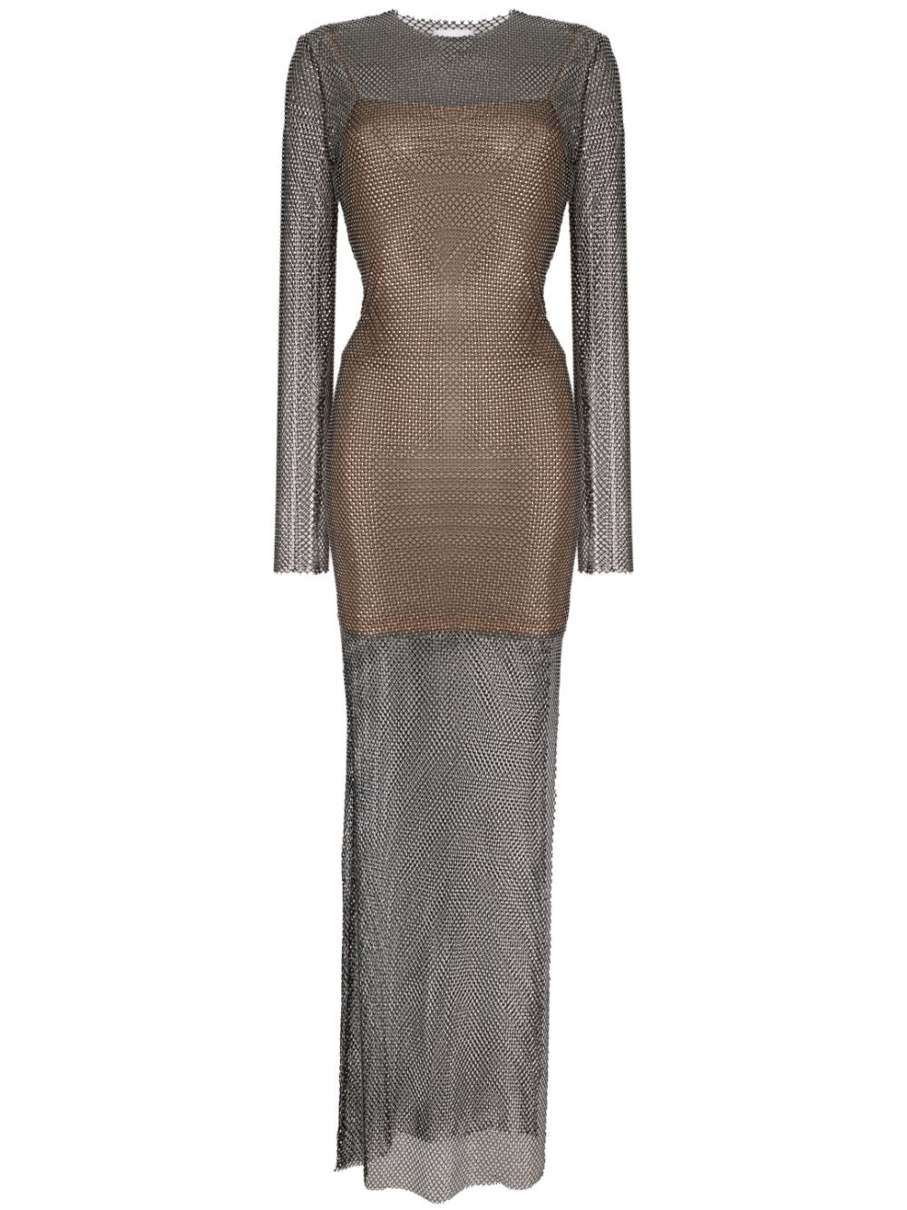 Crystal-embellished net maxi dress - Black