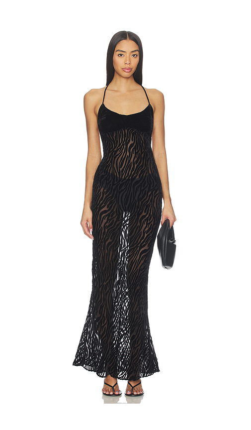 GUIZIO Burnout Velvet Maxi Dress in Black. L also in M, S