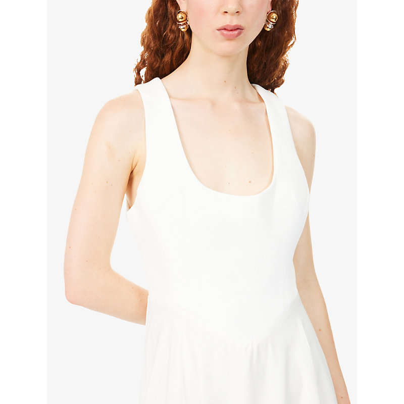 Womens Scoop-Neck Cinched Woven Midi Dress