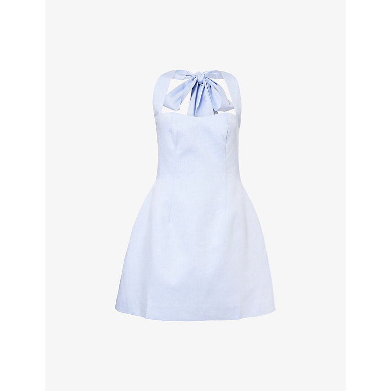 Womens Tie-Neck Cotton Mini Dress