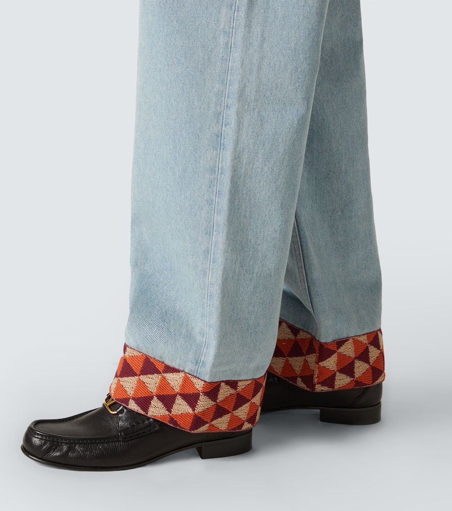 Jacquard-trimmed wide-leg jeans