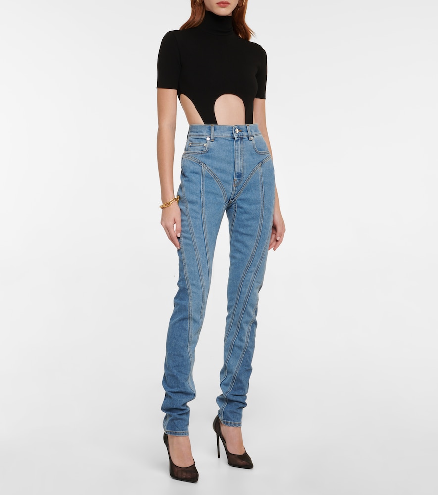 Seam-detail high-rise skinny jeans