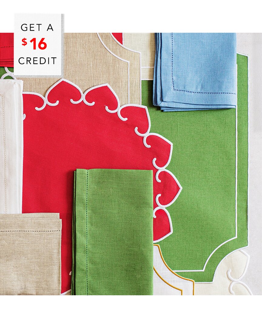 Tessuti Sage Green Rectangular Placemats With White Stitching - Set Of 4 With $16 Credit