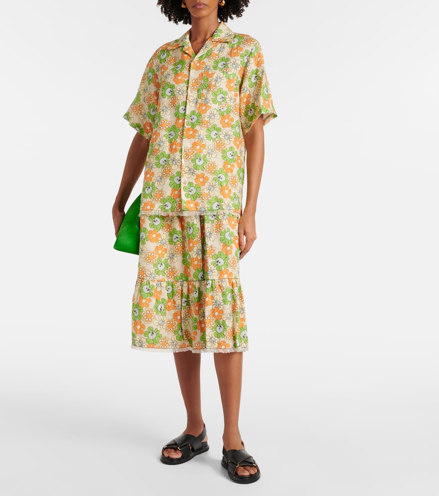 Floral linen bowling shirt
