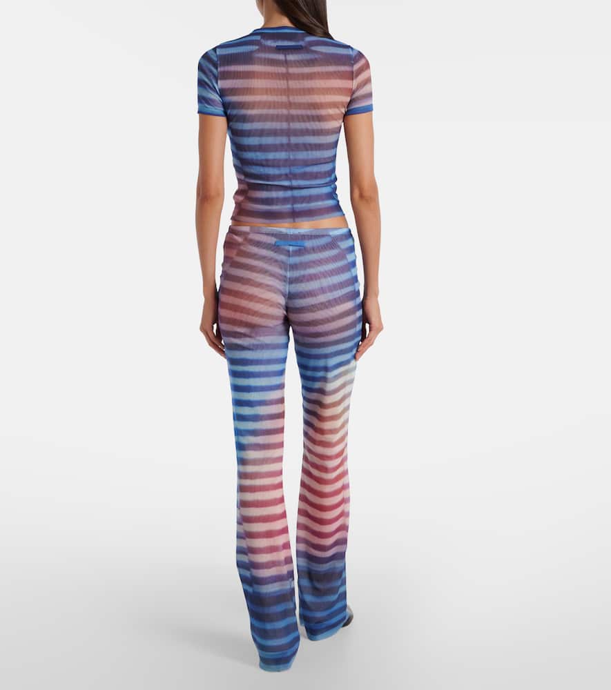 Printed striped mesh flared pants