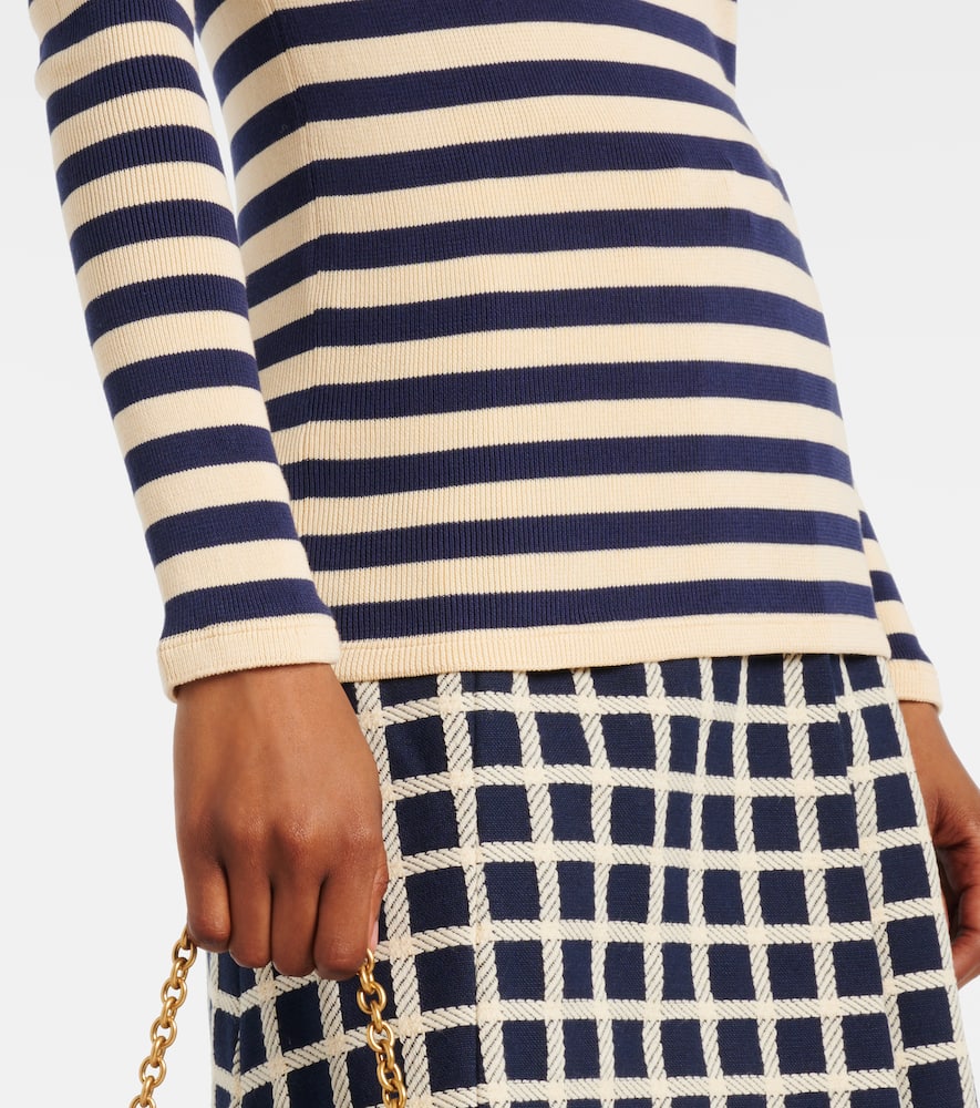 Striped ribbed-knit cotton sweater