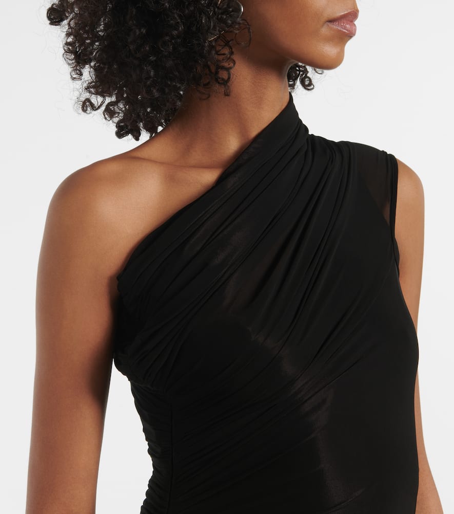 One-shoulder ruched midi dress