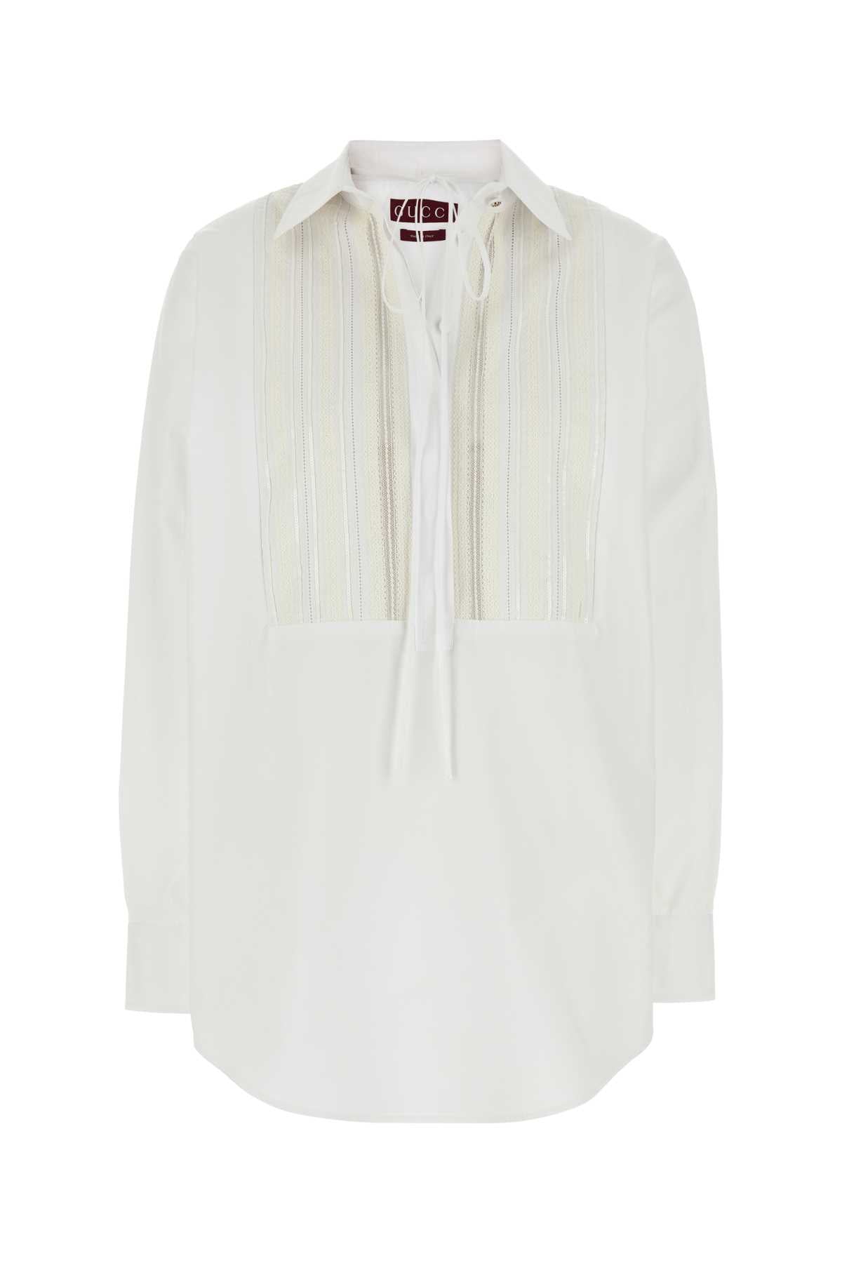 Pleated Poplin Tunic Shirt — White