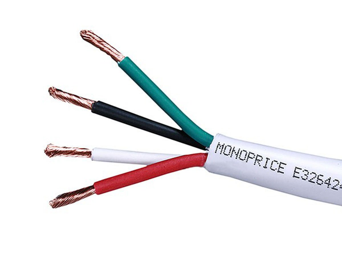 Speaker Wire, CL2 Rated, 4-Conductor, 12AWG, 250ft, White