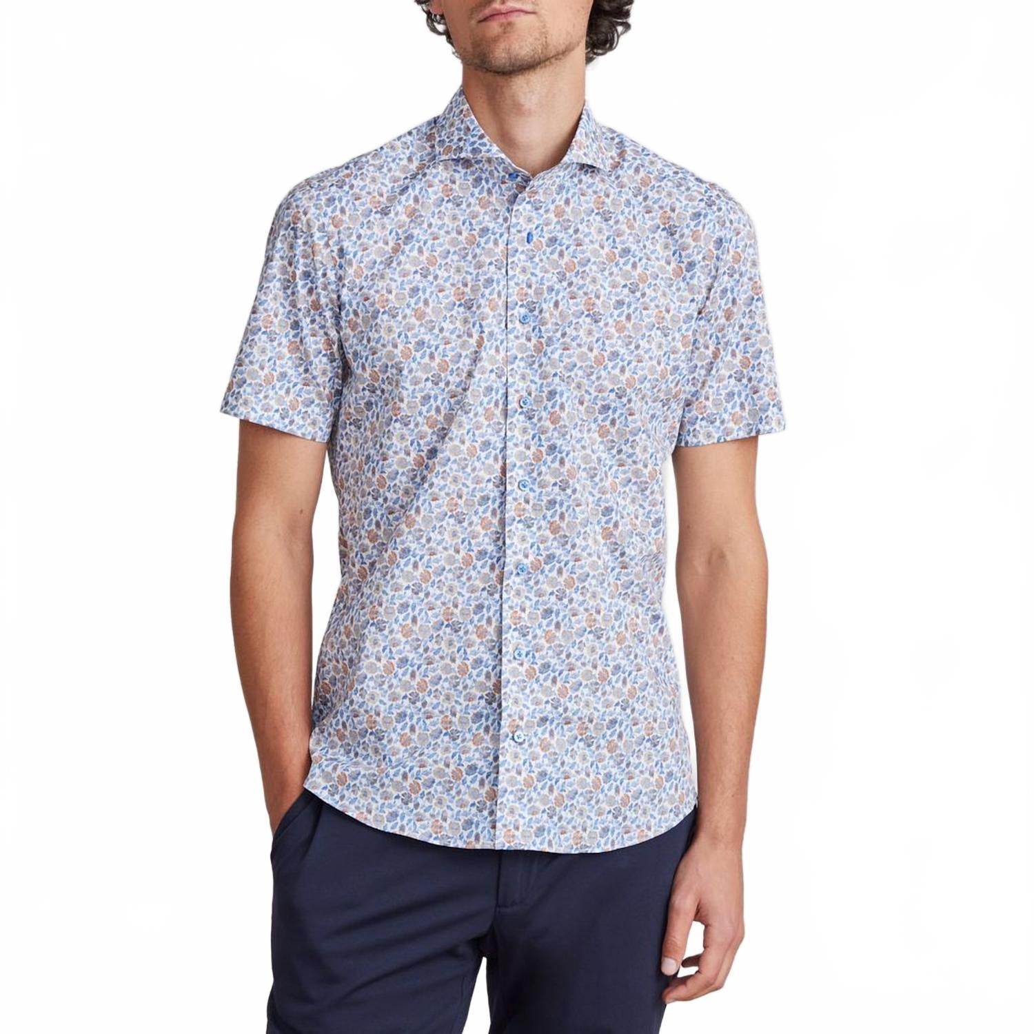 Marseille Floral Print Short Sleeve Shirt In Blue