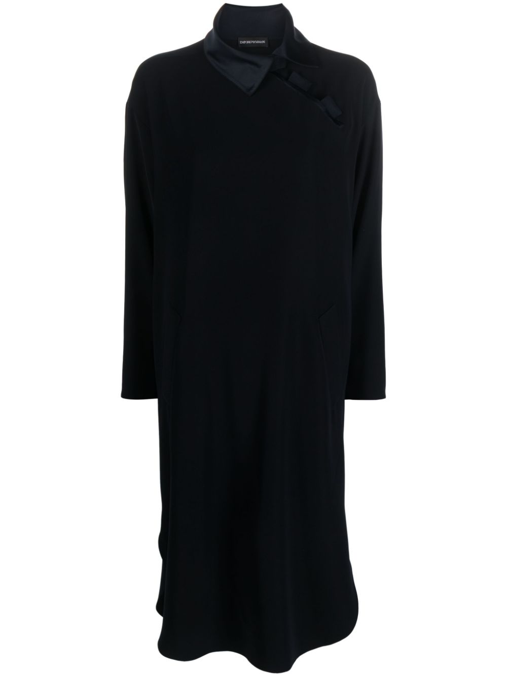 Satin-trim belted midi dress - Black