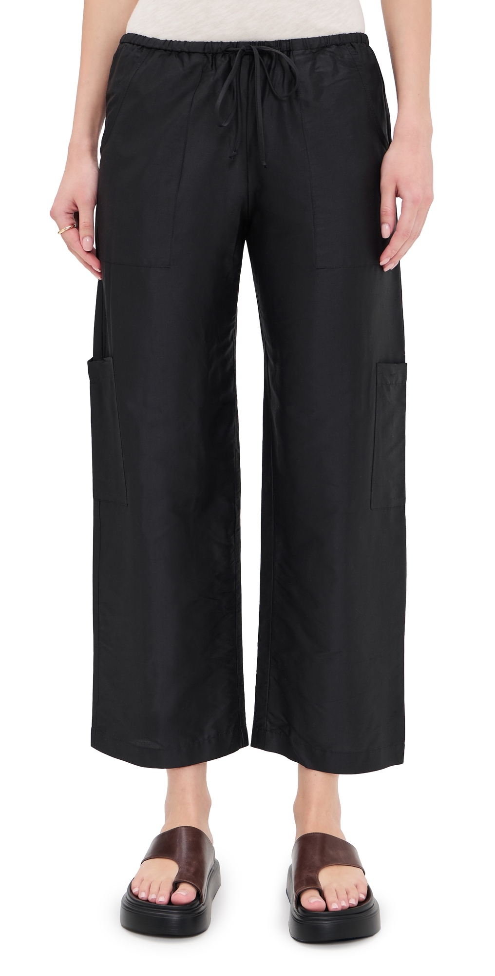 The Silk Taffeta Drawstring Cargo Pants Jet
