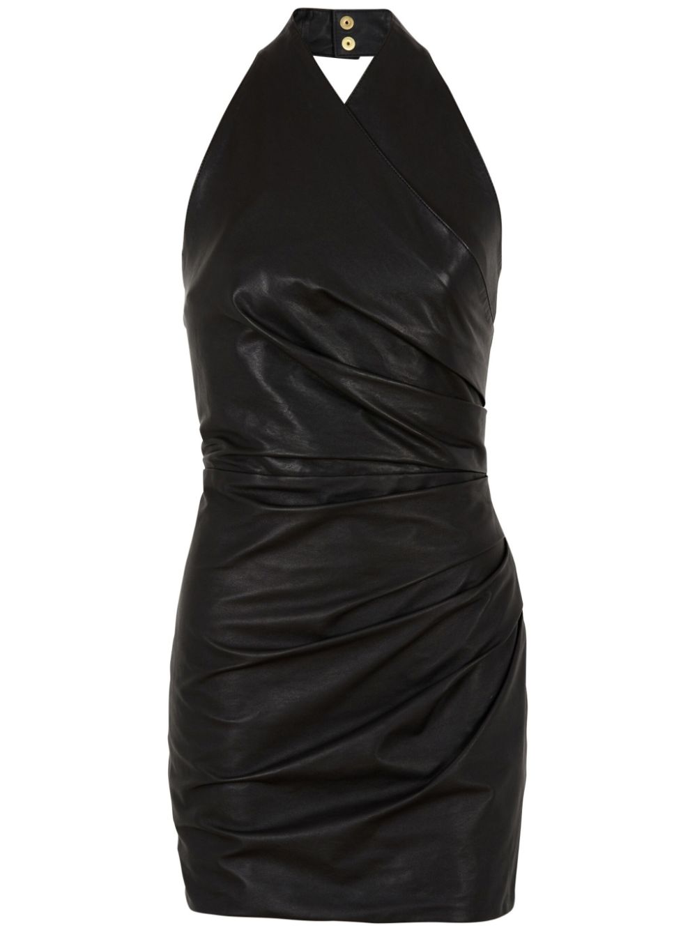 Draped leather mini dress - Black