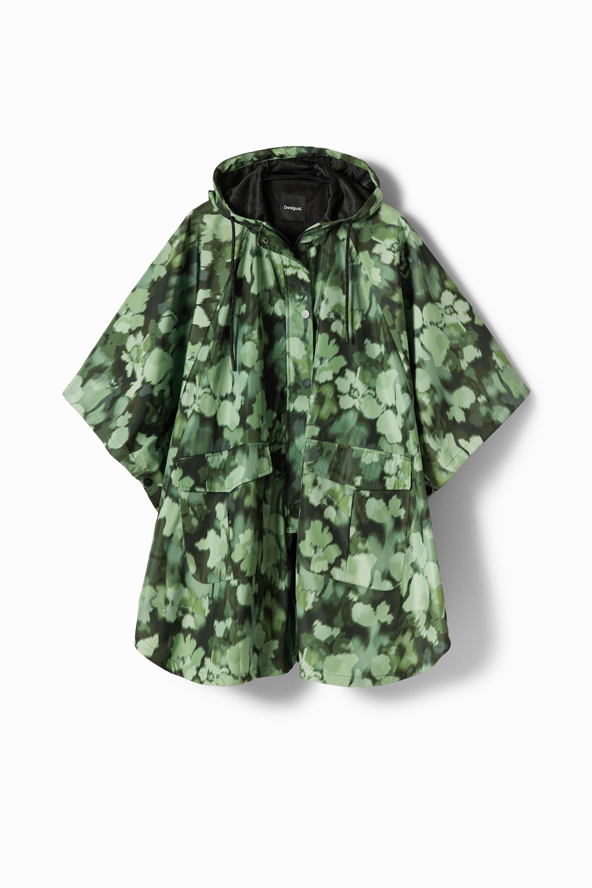 Hooded camo raincoat