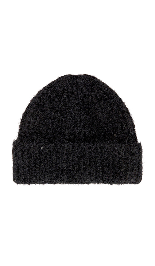 Jocelyn Rib Knit Cuffed Hat in Black. a