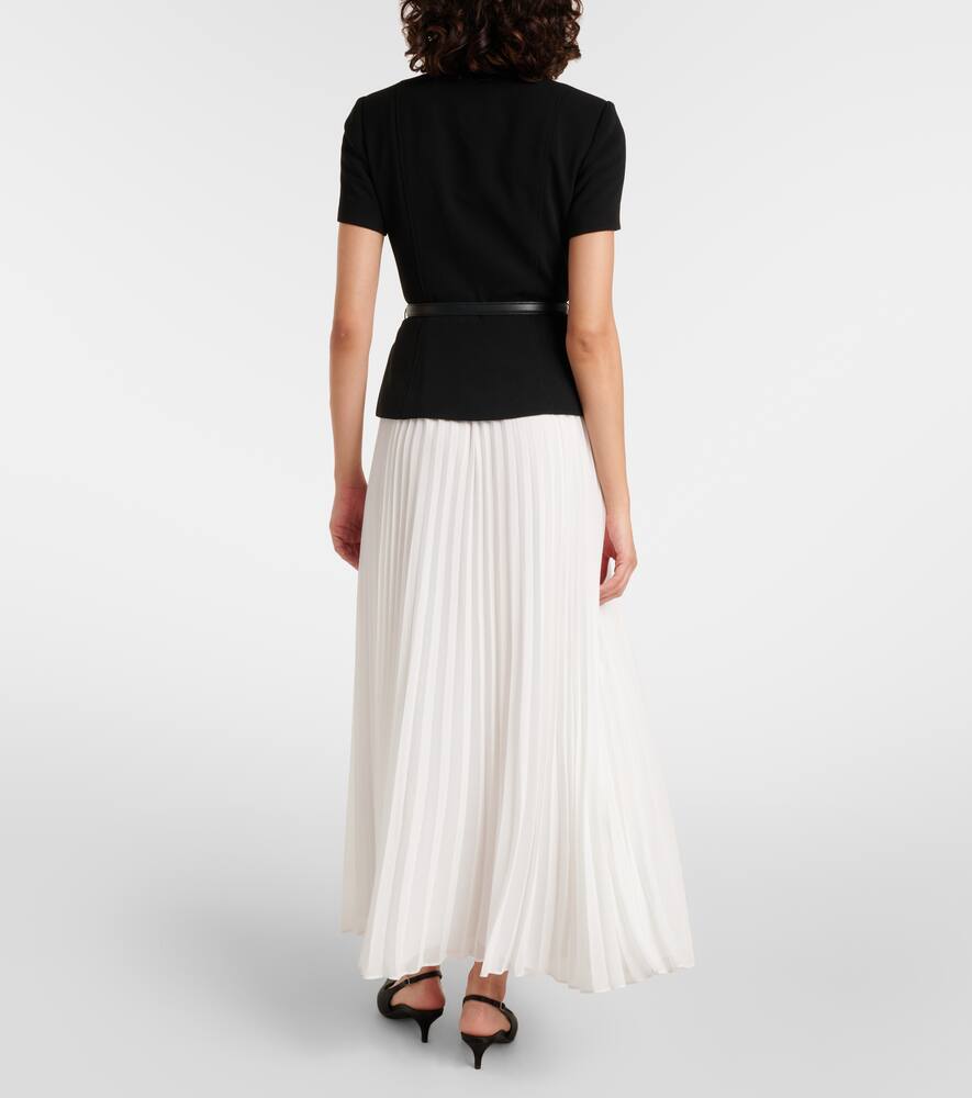 Belted pleated chiffon maxi dress