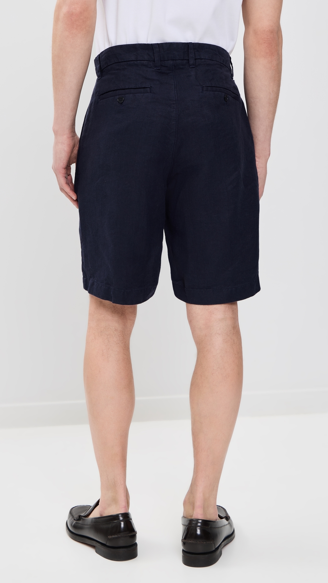 Linen Double Pleated Shorts Navy