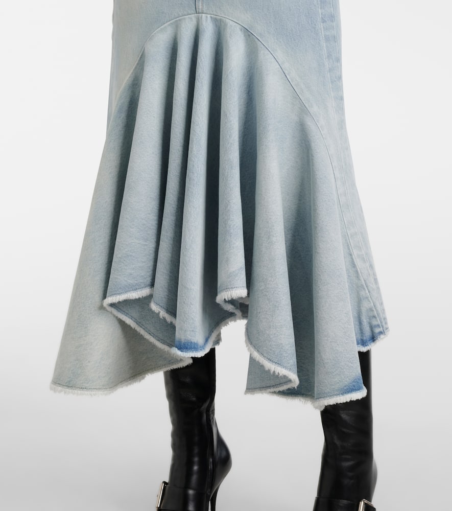 Godet denim midi skirt