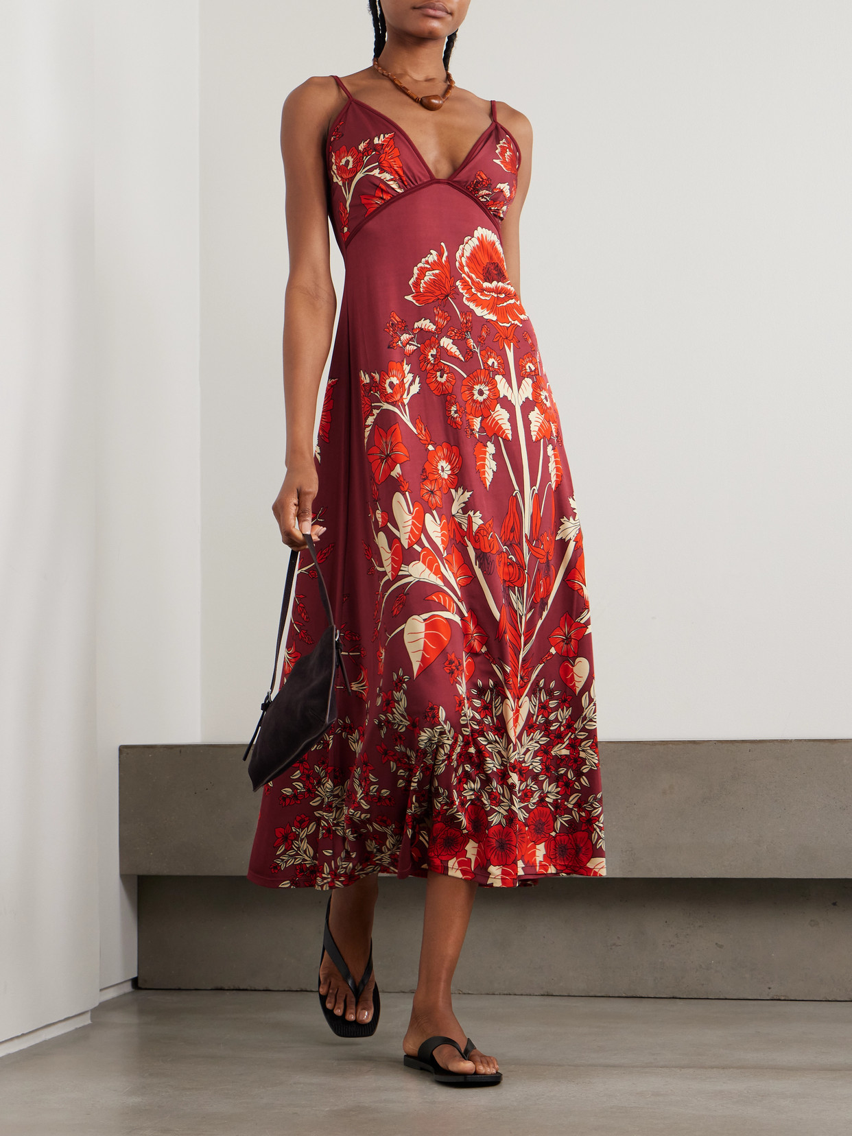 Sendero De Astromelias Floral-print Stretch-jersey Maxi Dress - Red