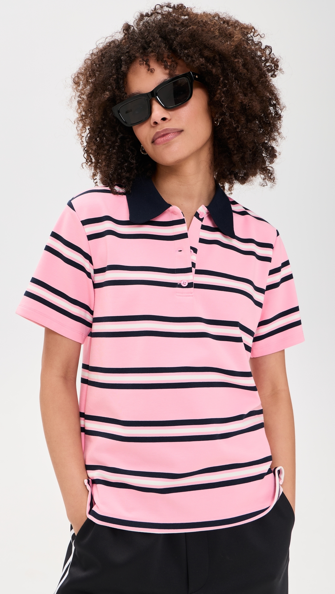 Stripe Short Sleeve Knit Top Pink