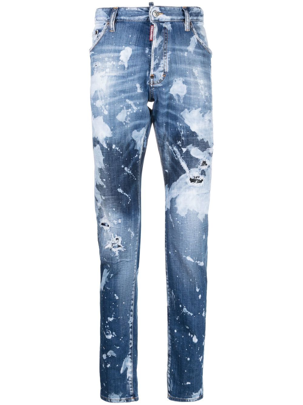 Paint-splatter straight-leg jeans - Blue