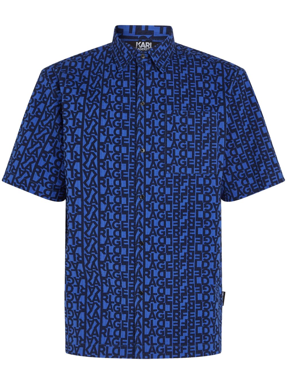 Logo-print seersucker cotton shirt - Blue