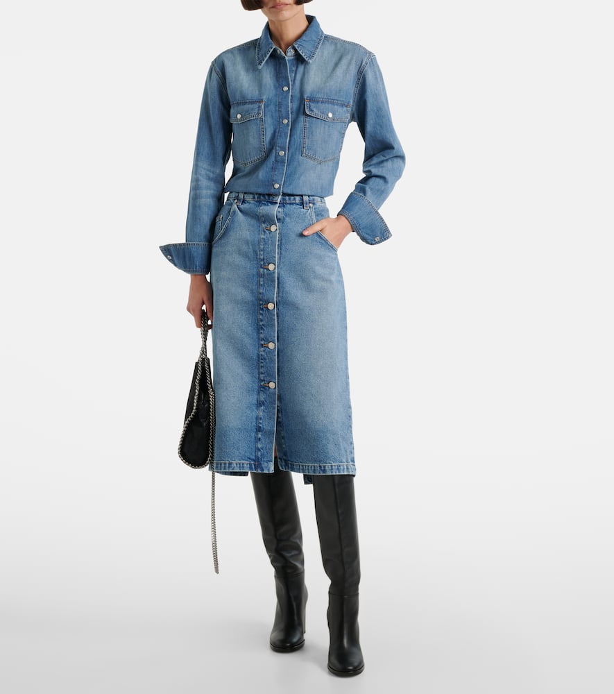 Chain-detail denim midi skirt