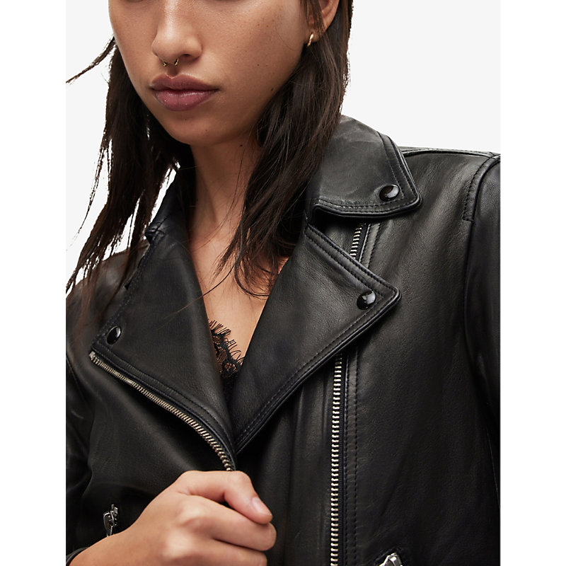 Womens Black Dalby Leather Biker Jacket
