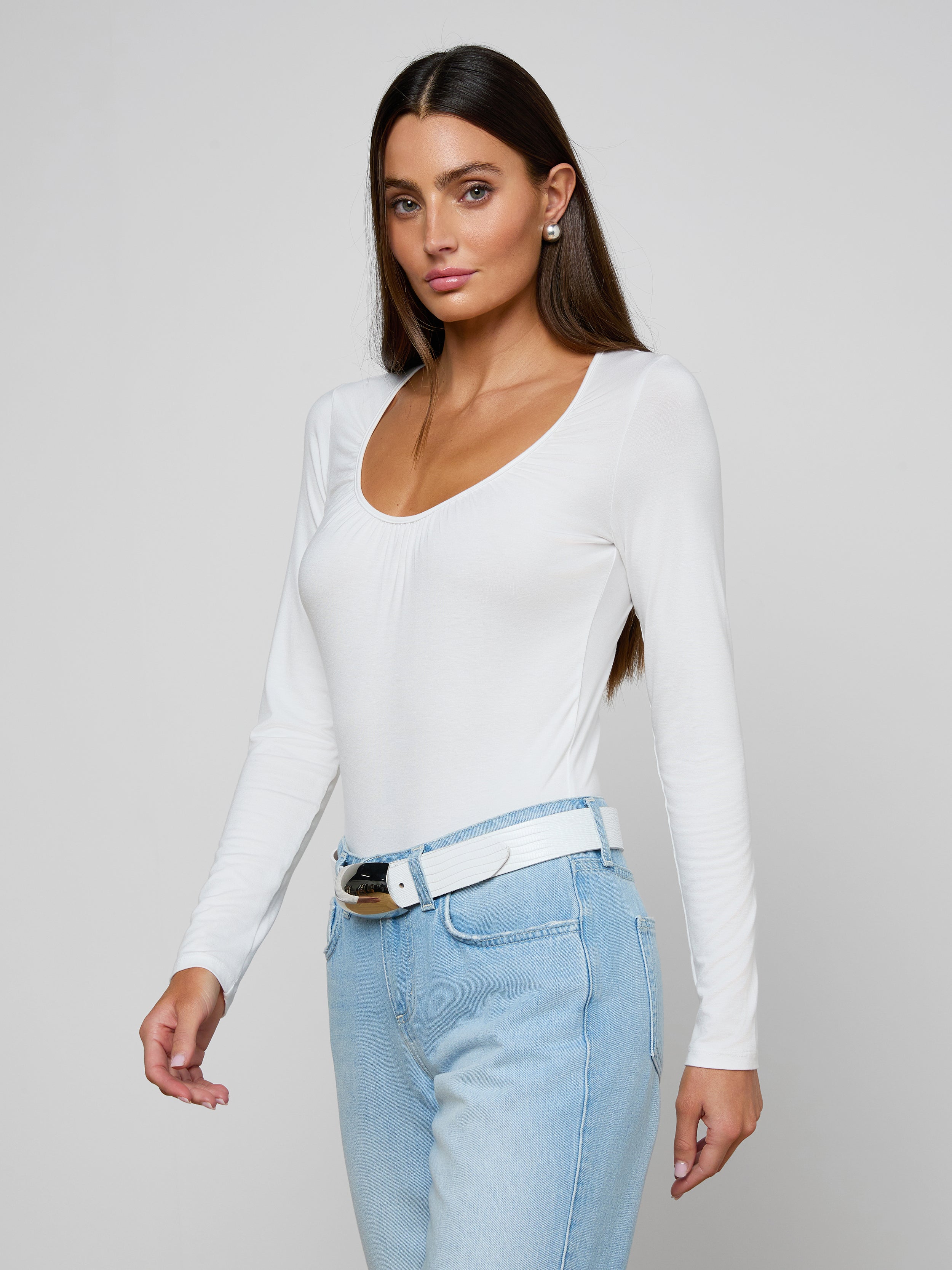 Cassandra Ruched Bodysuit In White