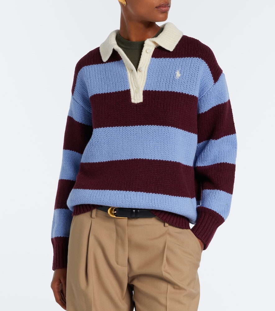 Striped wool-blend polo sweater