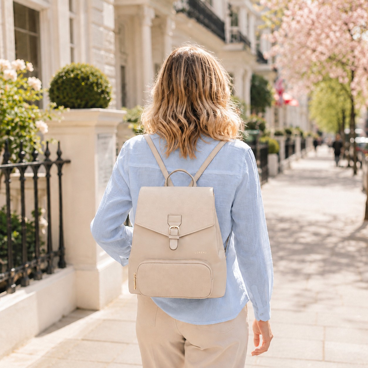 Woodland Leathers Womens Women’s Small Backpack, Stylish Work School Rucksack Bag in Beige Pu - One