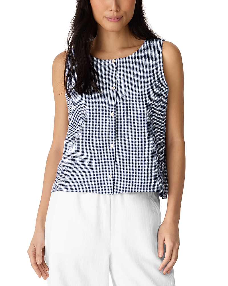 Cotton Pucker Check Sleeveless Shirt