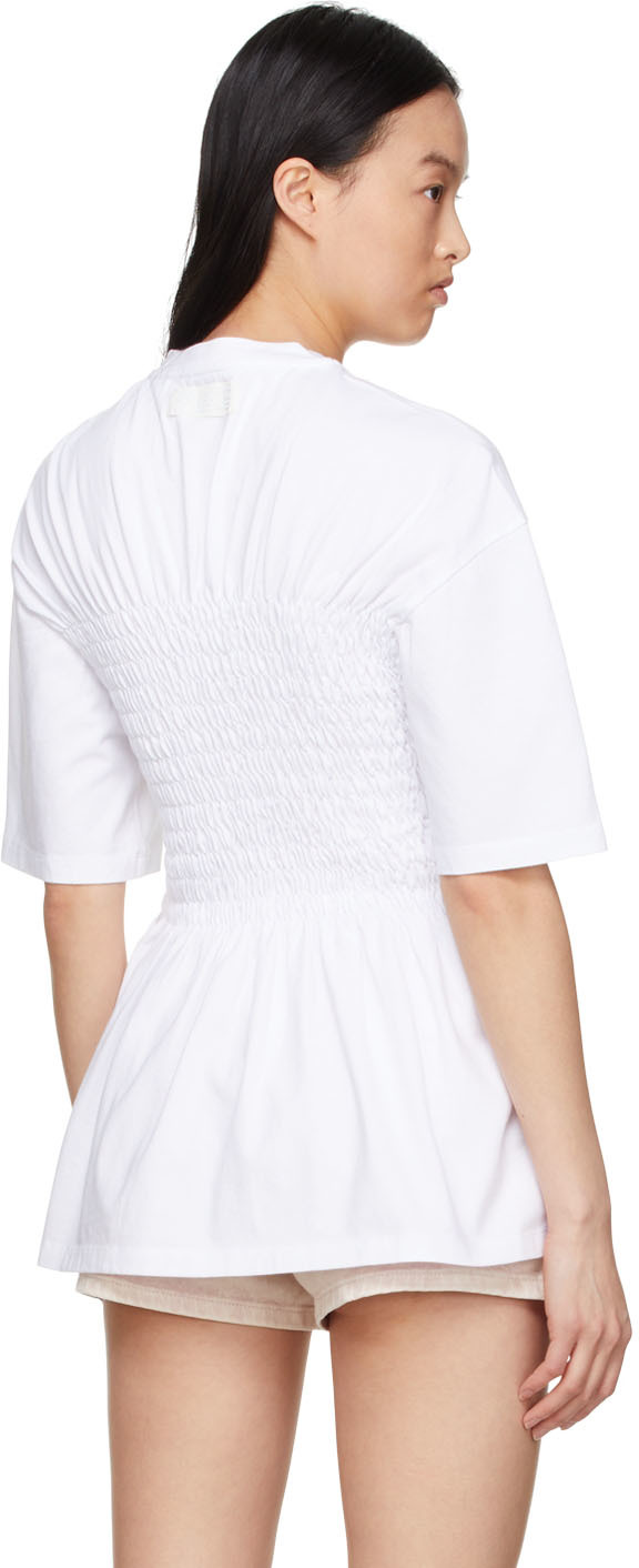 White cotton smocked T-shirt